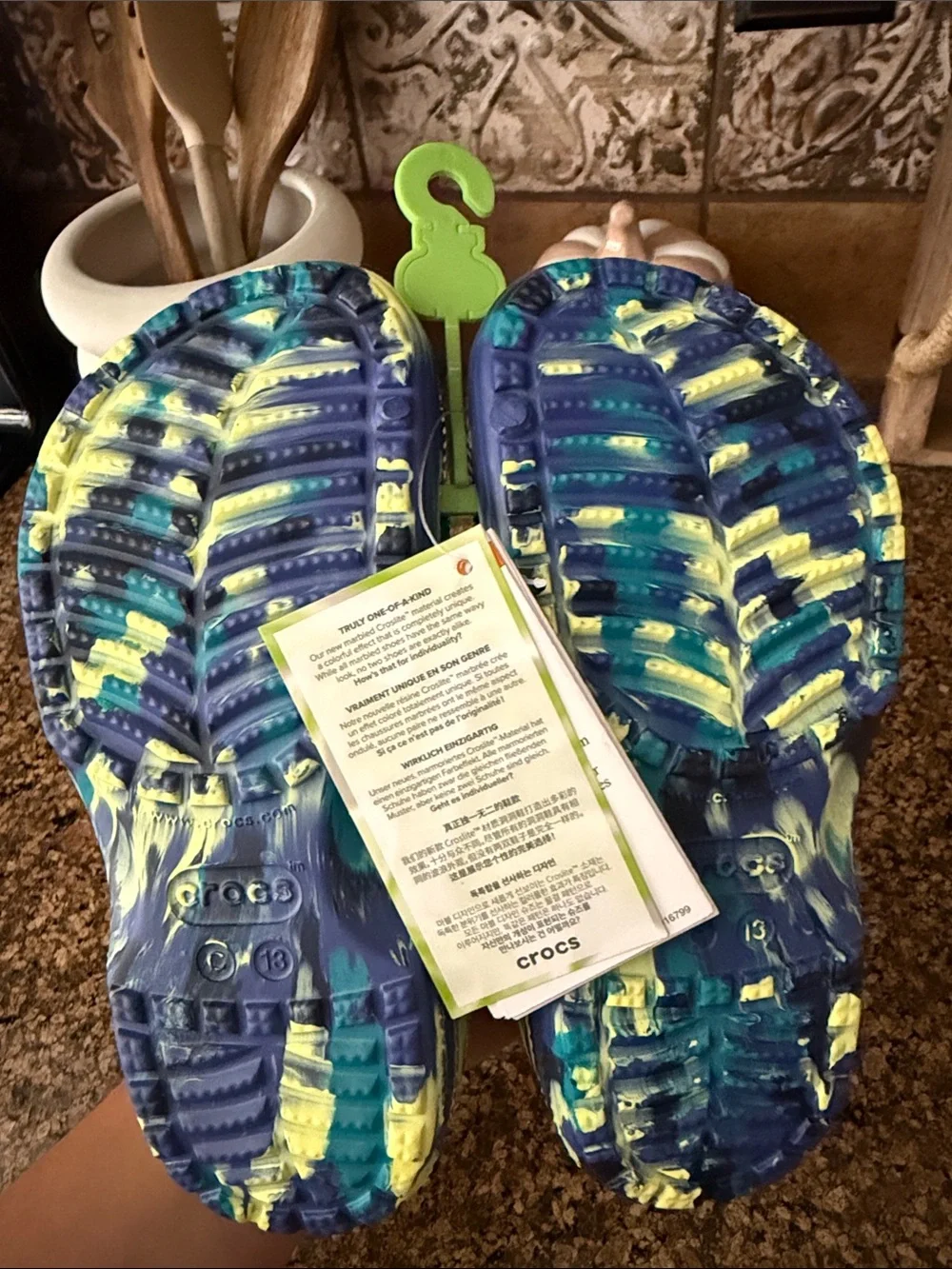 CROCS Kids Classic Swirl Clogs in Blue, Yellow & Teal